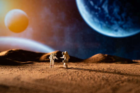 Astronaut and alienplanet. 3d rendering.の写真素材