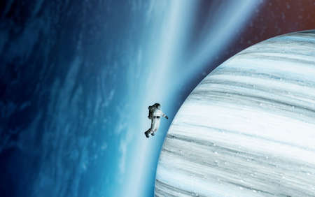 Astronaut in outer space. 3D illustration. Elements of this image furnished by NASAの写真素材