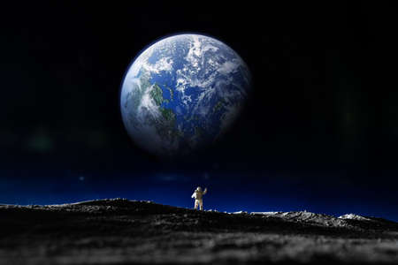 Astronaut standing on the planet Earth. 3D rendering.