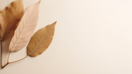 Autumn leaves on white background with copy space, flat lay.の写真素材