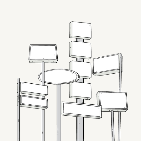 Hand drawn vector illustration of  Vintage roadside sign set. Blank road sign.のイラスト素材