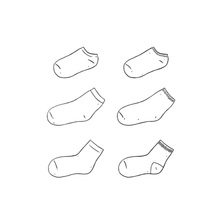 Hand drawn vector illustration of blank sock on white background. White sock template. long and short sock mock up.のイラスト素材