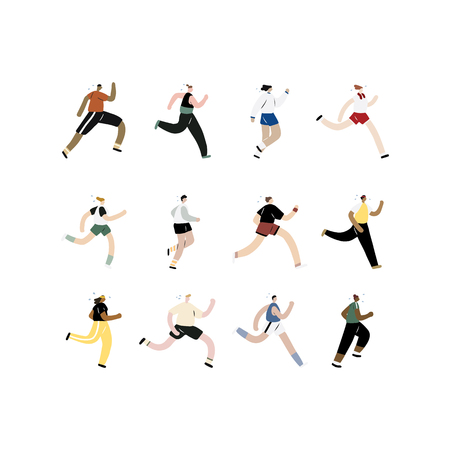 Hand drawn vector illustration of running and jogging people set.のイラスト素材