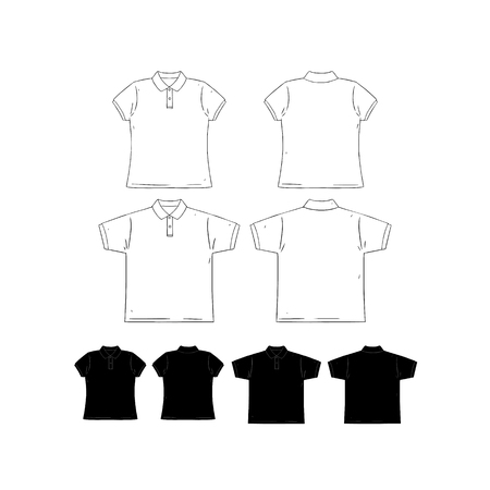 Illustration of a set of black and white blank shirtsのイラスト素材