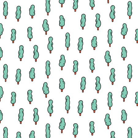 Hand drawn vector illustration of tree pattern in cartoon style.のイラスト素材