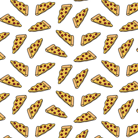 Hand drawn vector illustration of pizza pattern in cartoon style.のイラスト素材