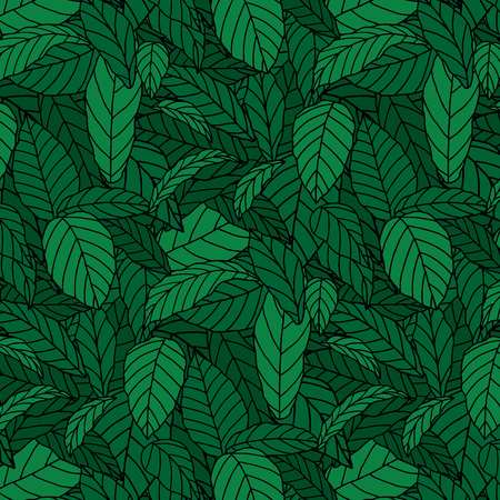 Hand drawn  illustration of pattern of green leaf. wallpaper backgroundのイラスト素材