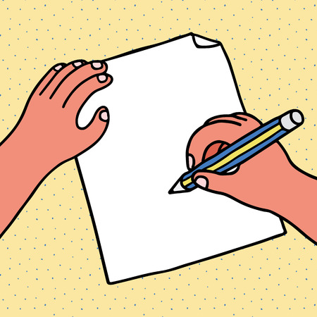 Hand drawn vector illustration of hand write on paper in cartoon styleのイラスト素材