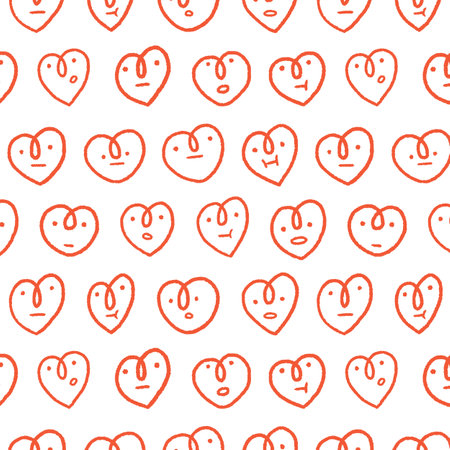 Hand drawn vector illustration of heart pattern in cartoon style. For textile, fabric, wrapping paper.のイラスト素材