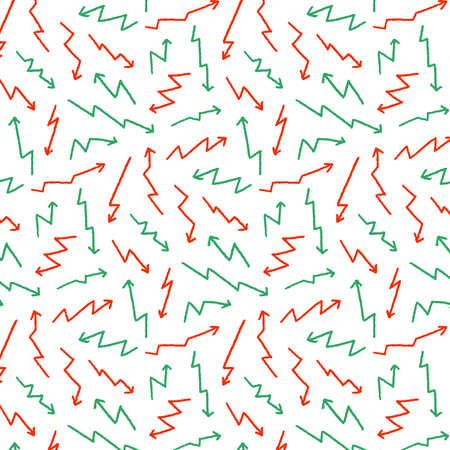 Hand drawn vector illustration of red and green arrow pattern on white background.のイラスト素材