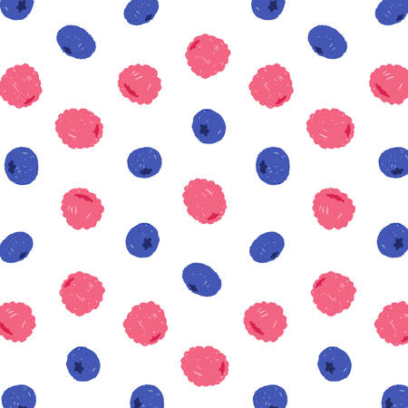 Hand drawn vector illustration of blueberry and raspberry pattern.のイラスト素材