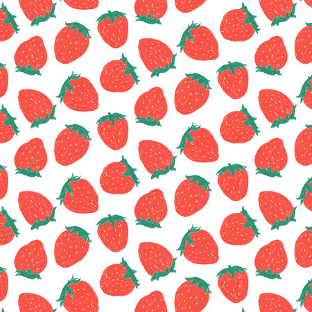 Hand drawn vector illustration of strawberry pattern. Pattern for textile, fabric, wrapping paper.のイラスト素材