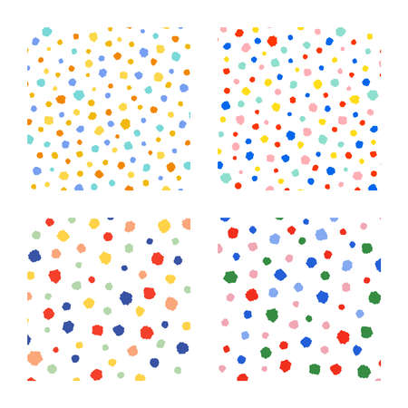 Set of cute random colourful dot pattern vector illustration. Isolated on white backgroundのイラスト素材