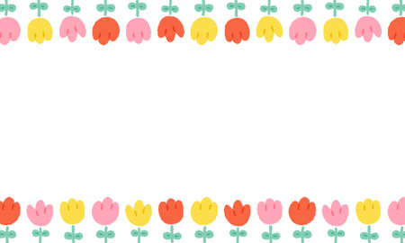 Hand drawn vector illustration of colorful flower with blank space for text. Floral Border frame on white background.のイラスト素材
