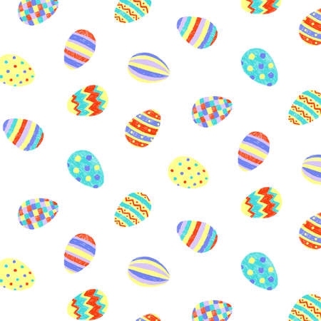 Hand drawn vector illustration of cute colorful easter eggs pattern. Eggs with different texture.のイラスト素材