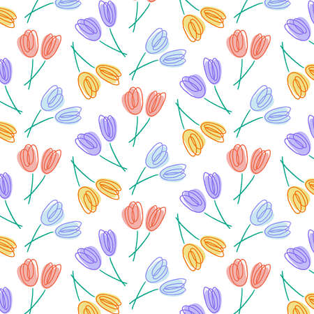Hand drawn vector illustration of flower pattern. Line art.のイラスト素材