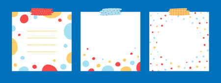 Set of cute colorful dot notepad with tape hand drawn vector illustration. Template paper for...