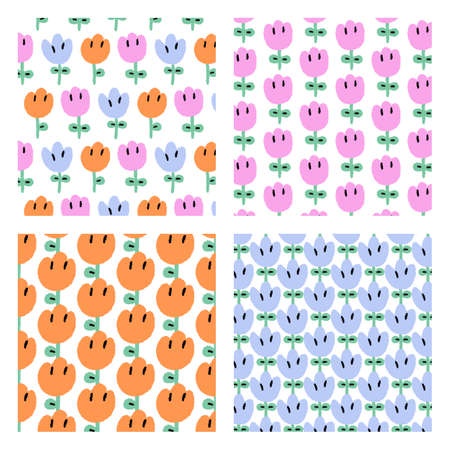 Set of cute flower pattern hand drawn vector illustration. Pattern for textile, fabric, wrapping paper.のイラスト素材