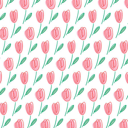 Hand drawn vector illustration of flower pattern. Line art.のイラスト素材