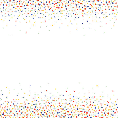 Hand drawn vector illustration of colorful polka dots with empty space for text. Isolated on white background. Border frame for lettering. Abstract background.のイラスト素材