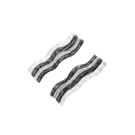 Hand drawn vector illustration of raw bacon slices. Tasty breakfast. Drawing, ink, line art. Isolated on white.のイラスト素材