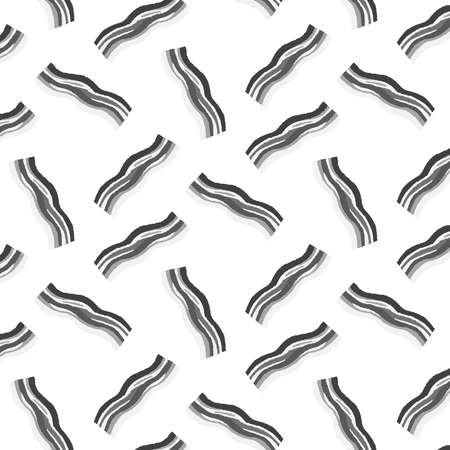 Hand drawn vector illustration of raw bacon slices pattern on white background. Cartoon style. Food wallpaper.のイラスト素材