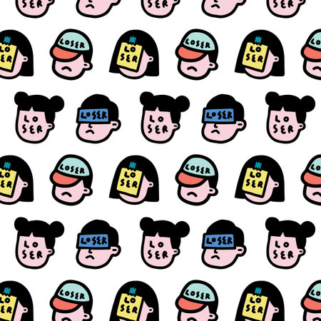 Pattern vector illustration of people face with word âloserâ in cartoon style. Abstract wallpaper.のイラスト素材