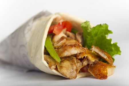 Arabic, Greek or Turkish sandwich with meat in white backgroundの写真素材