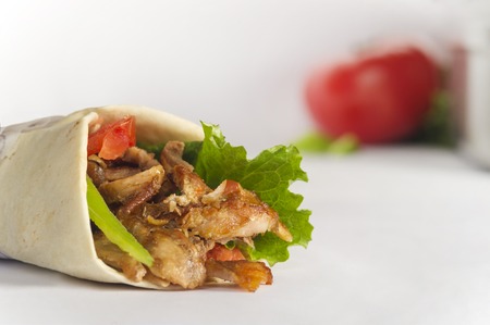Arabic, Greek or Turkish sandwich with meat in white backgroundの写真素材