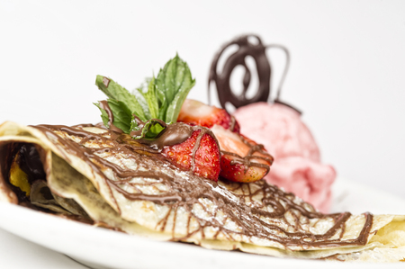 French delicacy with strawberries and ice creamの写真素材