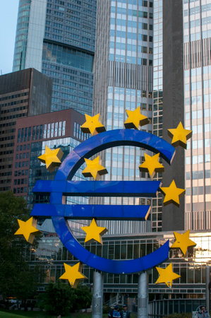 Euro symbol in German town Frankfurtのeditorial素材