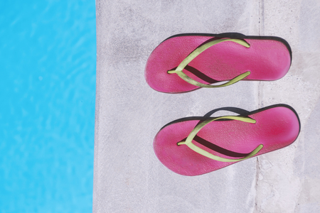 Slipper near the swimming poolの写真素材