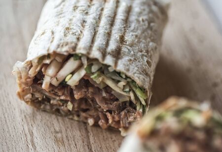 traditional oriental sandwich with meat, onion and herbsの写真素材