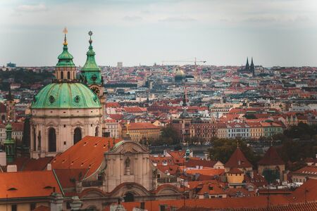Prague, Czezh Republic. Scenic autumn aerial view of the Old Town.Vintage style photoの写真素材