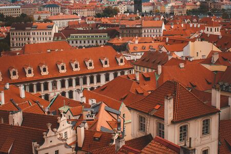 Prague, Czezh Republic. Scenic autumn aerial view of the Old Town.Vintage style photoの写真素材