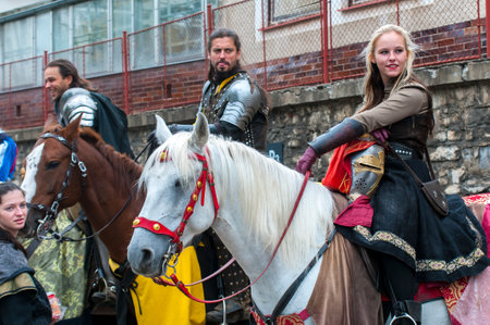 Kalshteyn / Czech Republic - October 1 2017: Medieval costumed parade and history themed wine festival in the Kalshteyn castleのeditorial素材