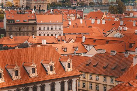 Prague, Czezh Republic. Scenic autumn aerial view of the Old Town.Vintage style photoの写真素材