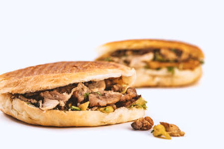 two shawarma sandwich, doner kebab, gyros on white background