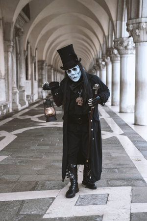 Scary carnival mask at the traditional festival in Venice, Italyのeditorial素材