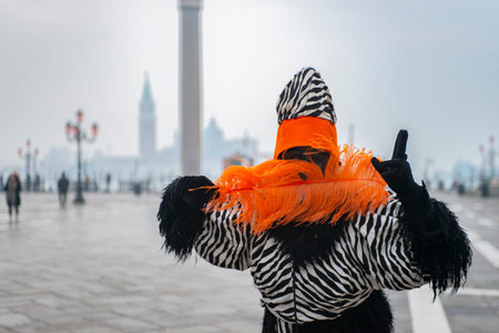 Beautiful mask at St. Mark square during the carnival of Venice.のeditorial素材