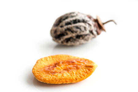 dried fruits lie on a white background, persimmon, peach .Copy spaceの写真素材