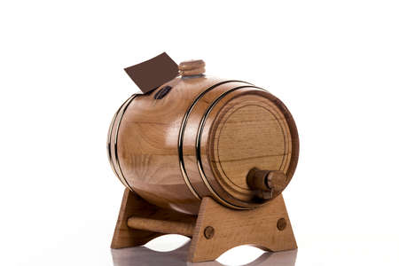 wooden oak barrel for alcohol, wine, beer, cognac, brandyの写真素材