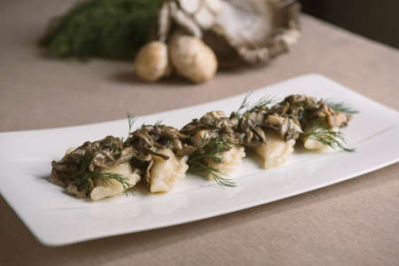 Italian ravioli with mushrooms and parmesan cheese. Shallow DOF.の写真素材