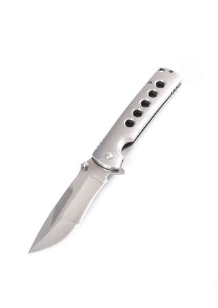 folding pocket knife on white backgroundの写真素材