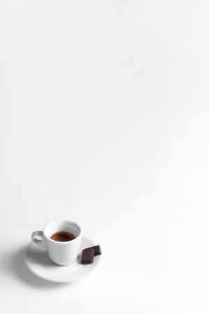 Coffee cup with chocolate on a white background. Cup of espresso.の写真素材
