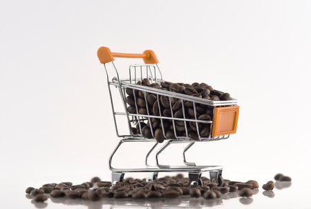Shopping cart full of roasted coffee beans.の写真素材