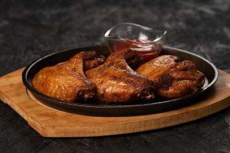 close-up view of delicious grilled chicken with spicesの写真素材