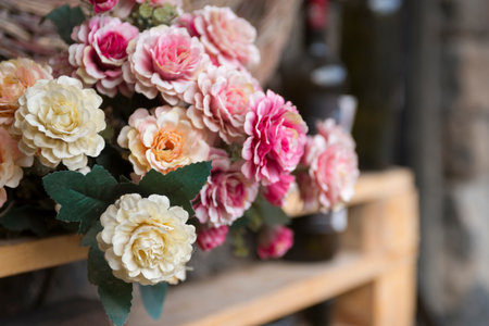 close-up shot of beautiful flowers bouquet on blurred backgroundの写真素材