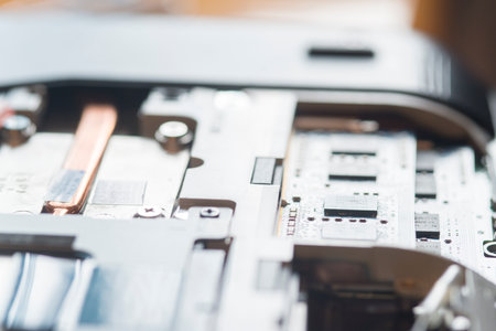 computer hardware, technology and communication concept-close upの写真素材