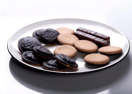 close-up of delicious cookies on a plateの写真素材